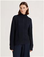 Pure Cotton Cable Knit Roll Neck Jumper