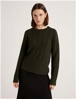Pure Cotton Textured Crew Neck Jumper