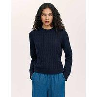 Finery London Pure Cotton Cable Knit Crew Neck Jumper Navy