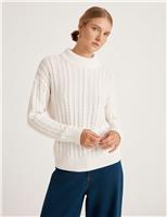 Pure Cotton Cable Knit Roll Neck Jumper