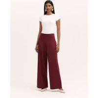 Finery London Jersey Elasticated Waist Wide Leg Trousers Burgundy
