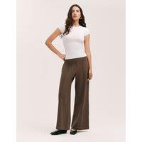 Finery London Jersey Elasticated Waist Wide Leg Trousers Brown