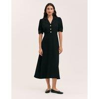 Finery London Crepe Collared Puff Sleeve Midi Tea Dress Black