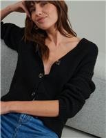 Cotton Rich Ribbed V-Neck Relaxed Cardigan