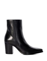 Leather Block Heel Pointed Ankle Boots