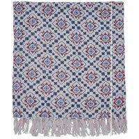 Joules Country Tiles Pure Cotton Geometric Throw Blue Mix