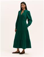 Cord V-Neck Midi Tiered Dress