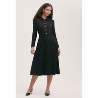 Finery London Crepe Collared Button Detail Midi Shirt Dress Black