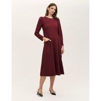 Finery London Ponte Jersey Puff Sleeve Midi Skater Dress Burgundy