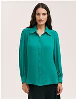 Finery London Collared Blouson Sleeve Shirt Green