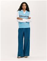 Fair Isle V-Neck Knitted Vest with Wool