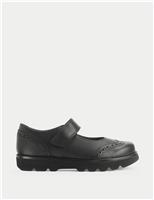 Kids Leather Riptape School Shoes (9 Small - 3 Large)