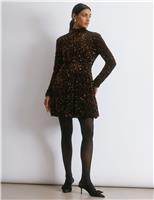 Velvet Sequin High Neck Mini Skater Dress