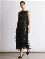 Sequin Fringed Midi Column Dress