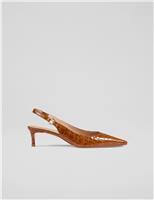 Leather Croc Stiletto Heel Slingback Shoes