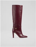 Leather Block Stiletto Heel Knee High Boots