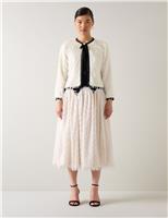 Velvet Trim Fringed Collarless Jacket