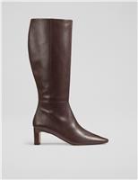 Leather Block Heel Knee High Boots