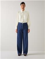 Jacquard Printed Collared Blouse with Silk