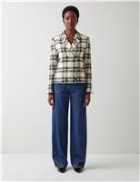 Checked Cropped Tailored Coat with Cotton