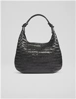 Leather Woven Cross Body Bag