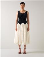 Velvet Scoop Neck Contrast Fringing Midi Dress