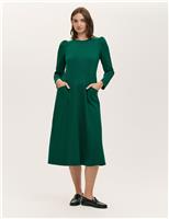 Ponte Jersey Puff Sleeve Midi Skater Dress