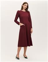 Ponte Jersey Puff Sleeve Midi Skater Dress