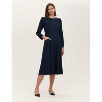 Finery London Ponte Jersey Puff Sleeve Midi Skater Dress Navy