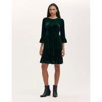 Finery London Velvet Animal Print Knee Length Skater Dress Green Mix