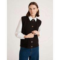 Finery London Textured Round Neck Button Knitted Vest Black