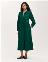 Cord Zip Neck Midi Tiered Dress