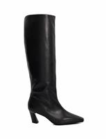 Leather Block Heel Knee High Boots