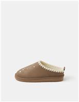 Heart Embroidered Mule Slippers
