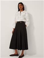 Cord Button Detail Midi A-Line Skirt