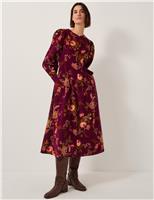 Corduroy Floral Zip Neck Midi Skater Dress