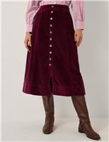 Cord Button Front Midi A-Line Skirt