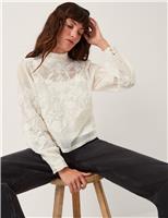 Pure Cotton Embroidered Lace High Neck Top