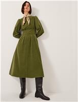 Corduroy Blouson Sleeve Midi Skater Dress