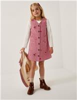Pure Cotton Corduroy Embroidered Pinafore Dress (3-13 Yrs)