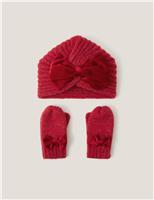 Bow Hat and Mitten Set (0-3 Yrs)