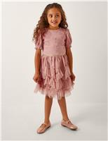 Bow Puff Sleeve Ruffle Dress