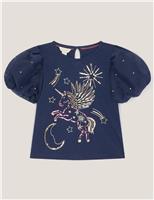 Pure Cotton Unicorn Embellished T-Shirt (3-13 Yrs)