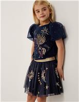 Moon and Stars Embellished Mesh Skirt (3-13 Yrs)