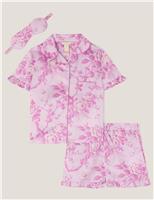 3pc Floral Pyjamas and Sleep Mask Set (5-12 Yrs)