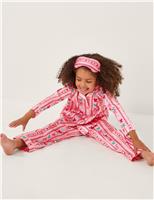 2pc Bow Print Pyjamas and Sleep Mask Set (5-13 Yrs)