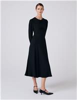 Ghost Crepe Tie Front Midi Skater Dress Navy