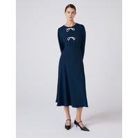 Ghost Crepe Tie Front Midi Skater Dress Navy