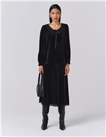 Velvet Tie Neck Lace Detail Blouse