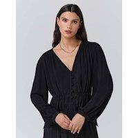 Ghost Crepe Broderie V-Neck Blouse Black